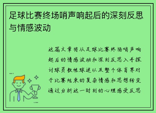 足球比赛终场哨声响起后的深刻反思与情感波动