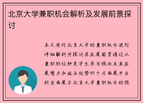 北京大学兼职机会解析及发展前景探讨